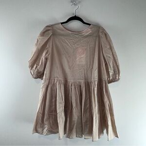 Selkie The Sparrow Cotton Candy Tan Tunic Puff Sleeve Spring Top Women Size M
